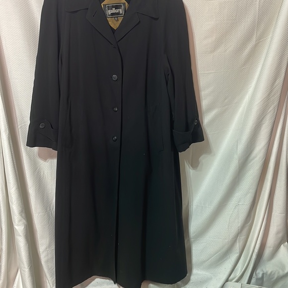 Gallery 16 black 💯polyester long rain trench coat removable warm lining euc - Picture 10 of 13